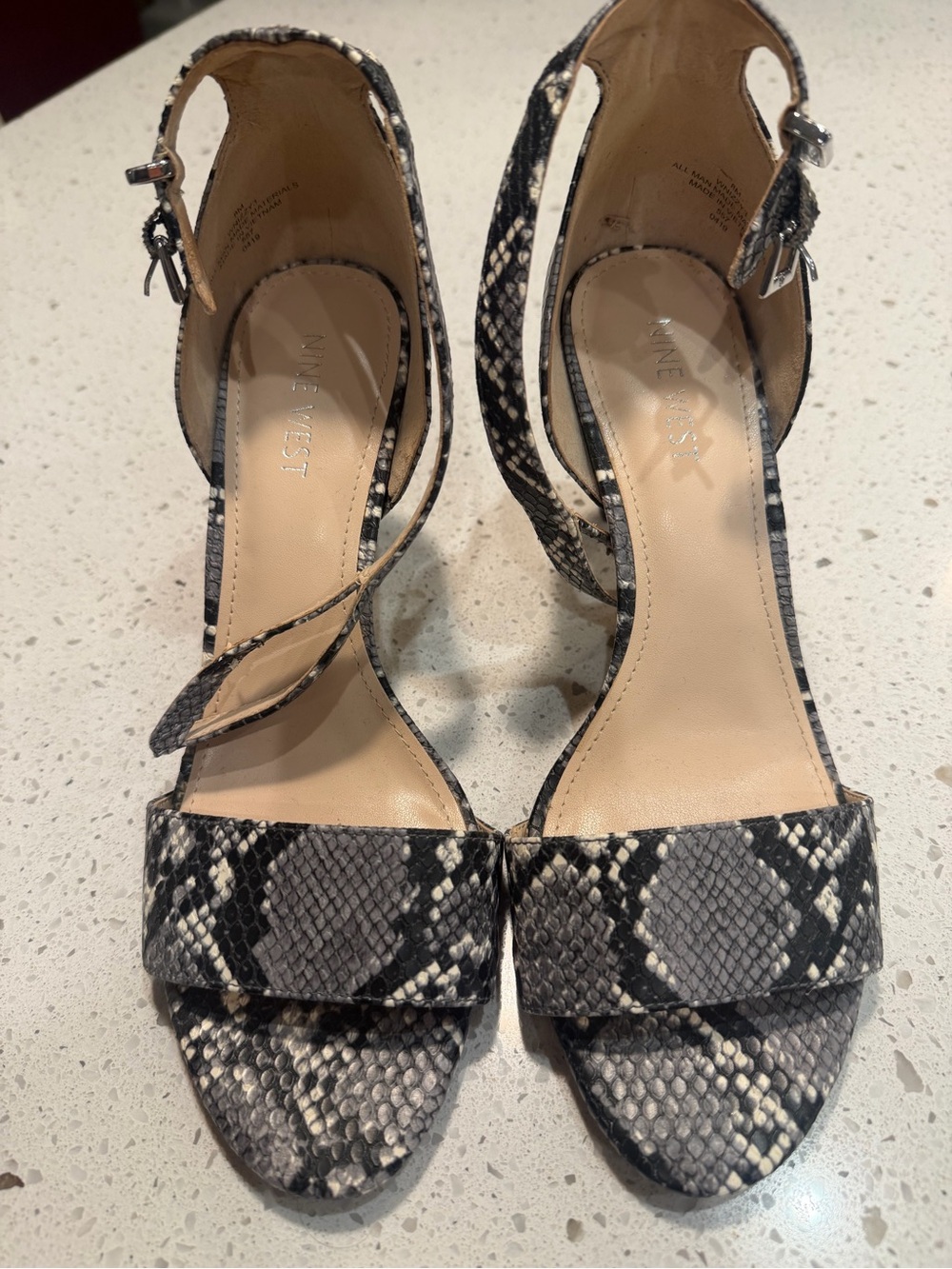 Nine West Snake-Print Ankle-Strap Heels in Black and Gray
